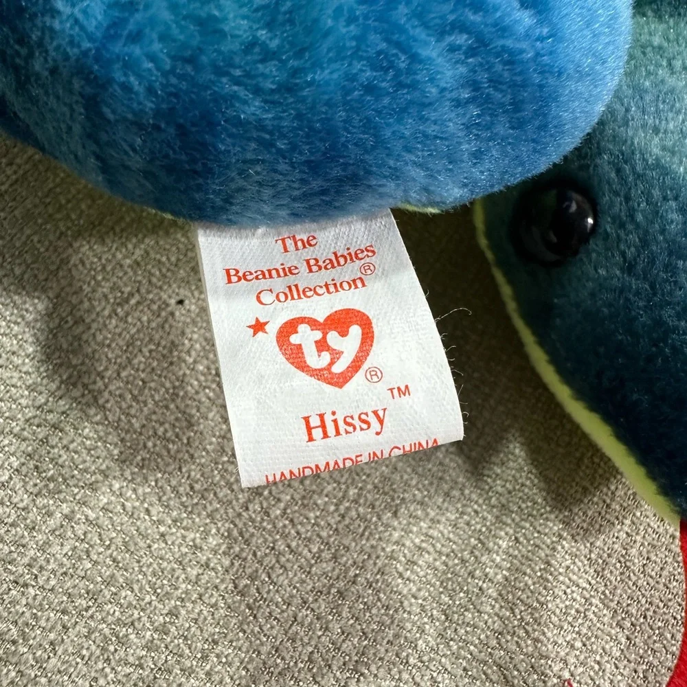 Ty Beanie Baby Hissy Plush Snake Toy in Blue and Green